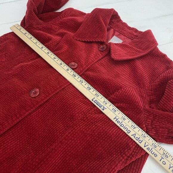 J Jill Corduroy Red Corduroy Chore Barn Shirt Jacket Women's Small Pockets - Picture 13 of 14